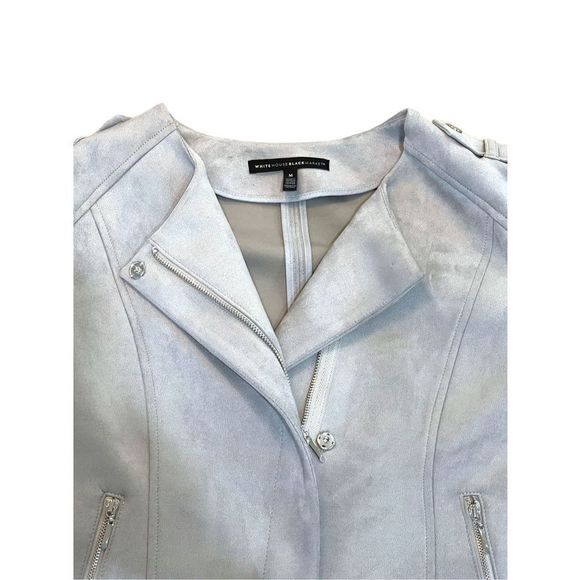 White House Black Market Women's Gray Faux-Suede Moto Jacket Size Medium - Picture 4 of 13